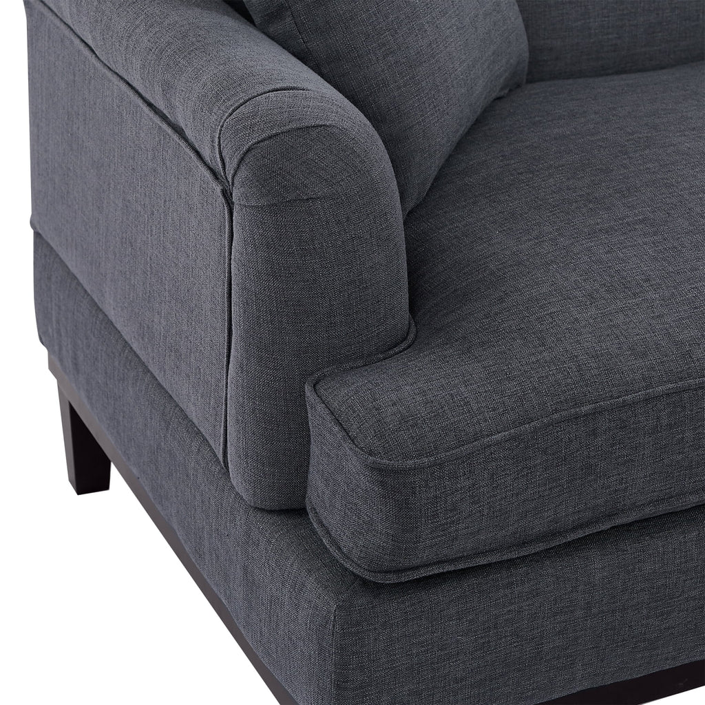 Gray Upholstered Loveseat Sofa with Wooden Legs and Two Throw Pillows W284653