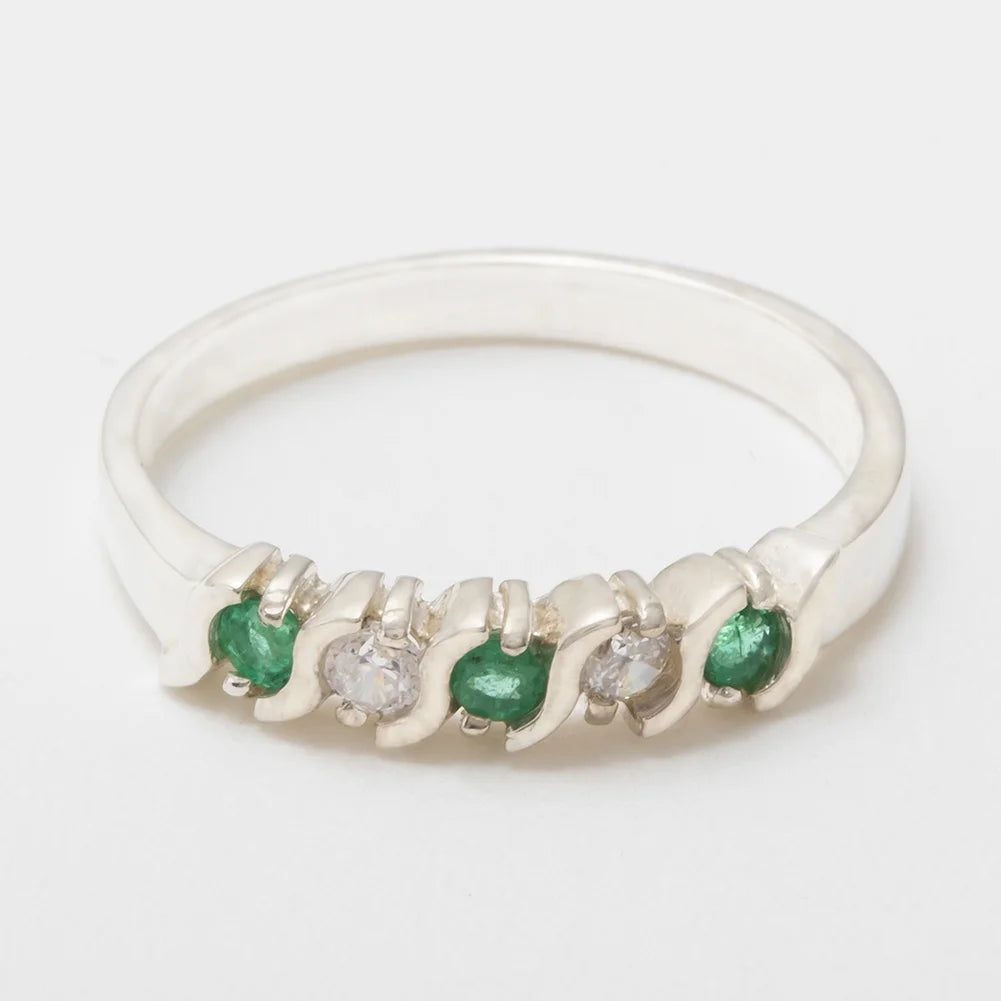 10k White Gold Emerald & Cubic Zirconia Eternity Ring Y165027