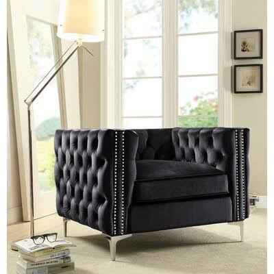 Black Velvet Tufted Armchair P9104