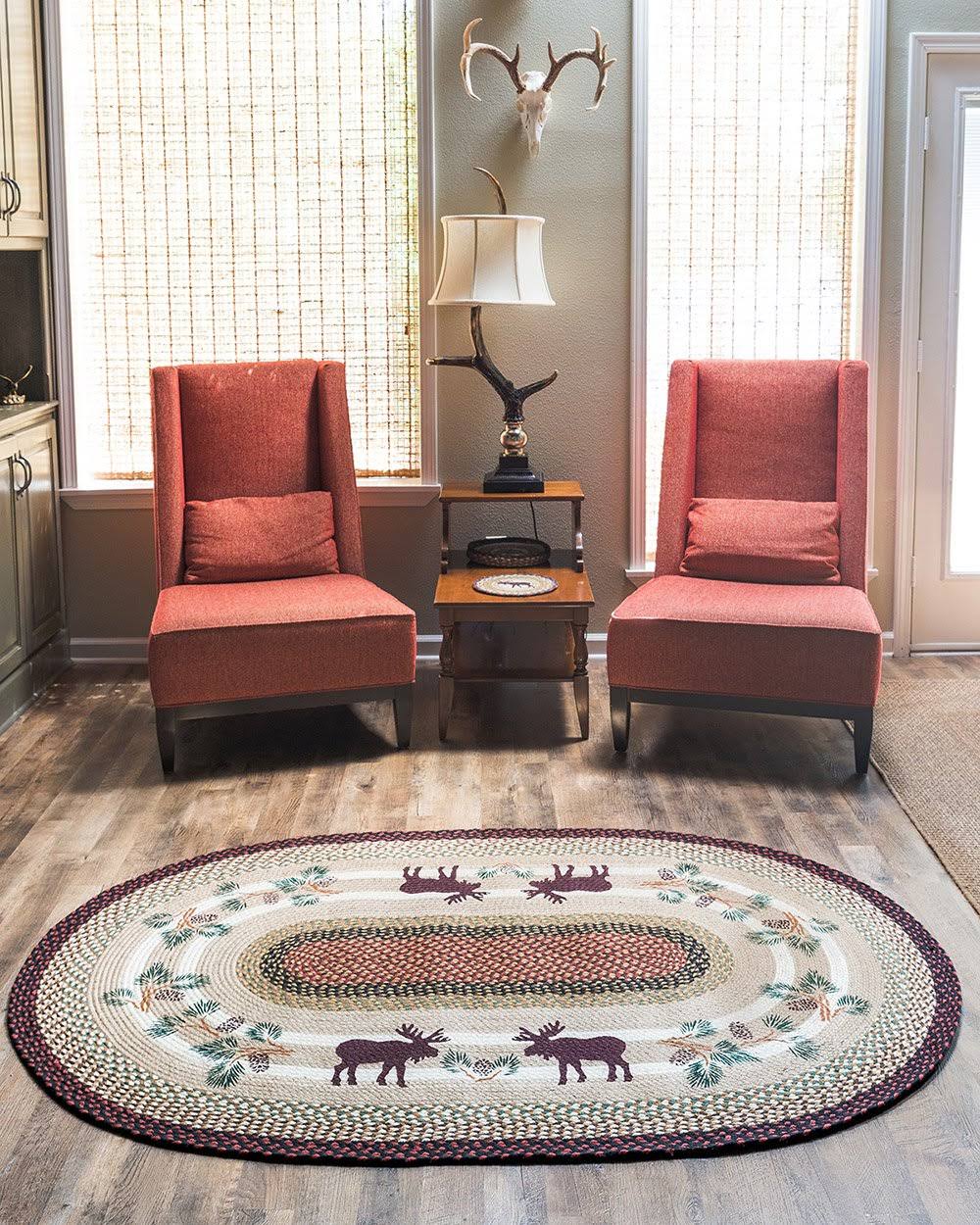 Jute Oval Moose & Pinecone Patch Rug P6692