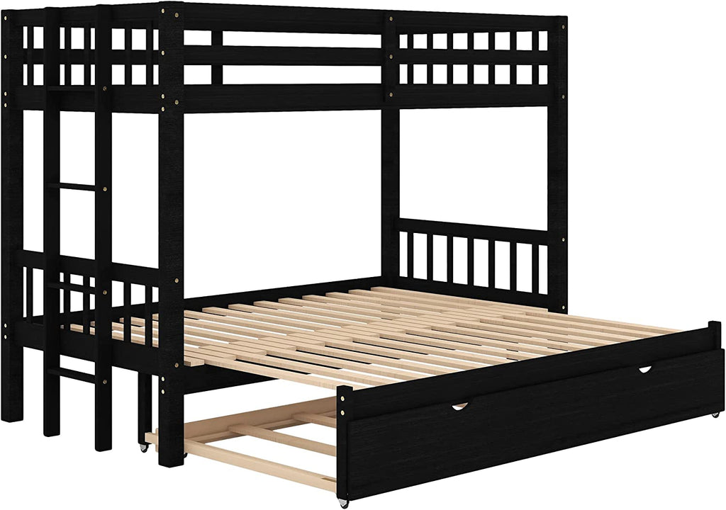 Twin Over Twin/King Wooden Bunk Beds with Trundle and Ladder E9685
