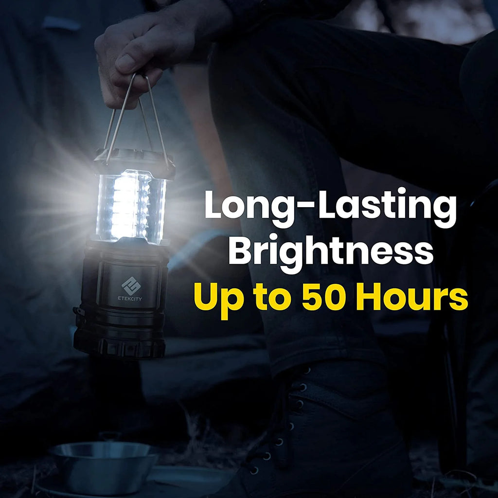 4 Pack Portable LED Camping Lantern with 12 AA Batteries, Black, Collapsible Y40686