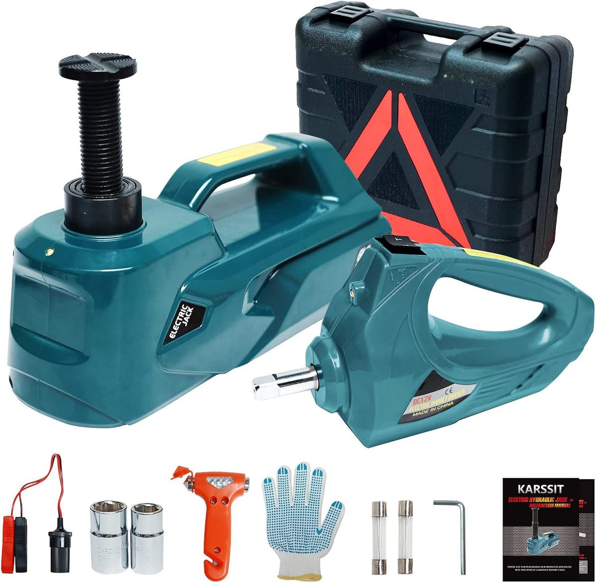 Electric Car Jack 5 ton 12V Hydraulic with Impact Wrench Portable 2 in 1 kit W161983