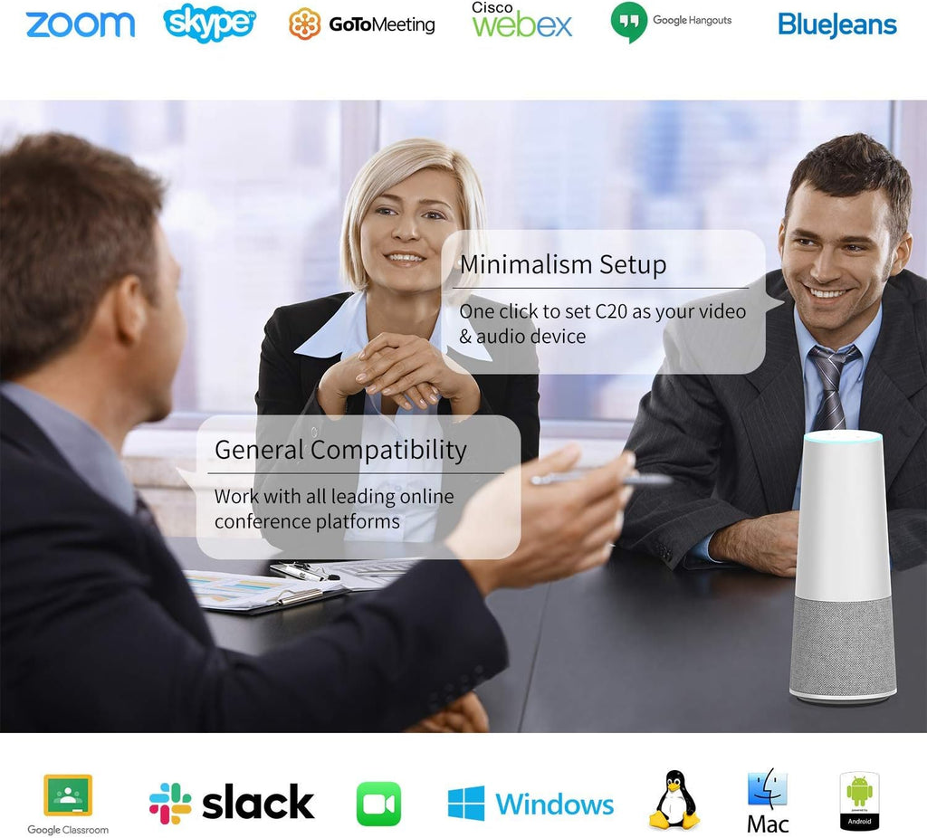 Conference Webcam with Microphone and Speaker, 1080P, Ultra Wide-Angle 100°, Pack of 2 N914