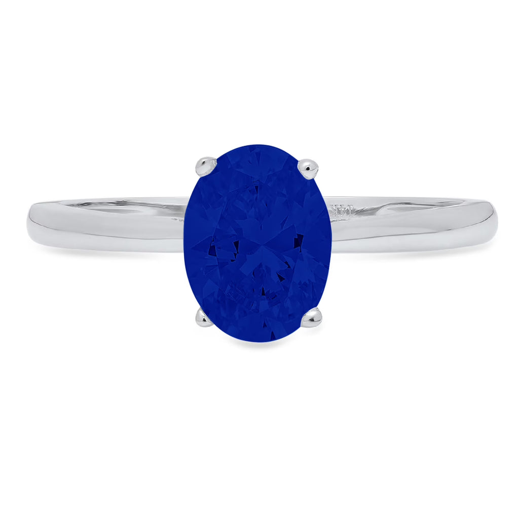 Oval Cut Simulated Blue Sapphire 14k White Gold Ring Size 10.5 E137