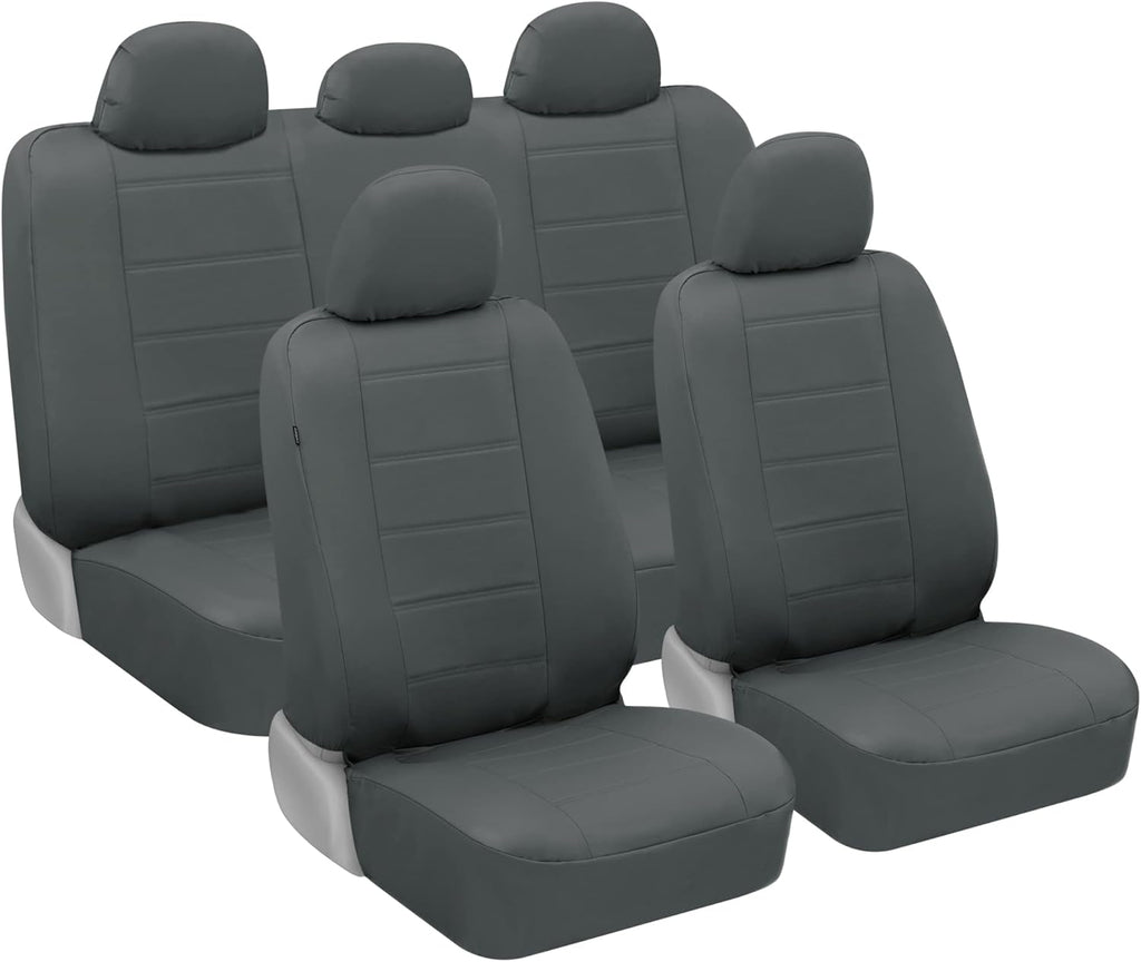 Gray Faux Leather Seat Covers Full Set Pack of 2 I1167