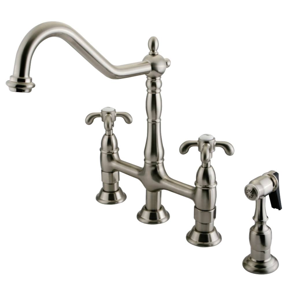 French Country 8-Inch Centerset Kitchen Faucet with Brass Sprayer Satin Nickel Z841