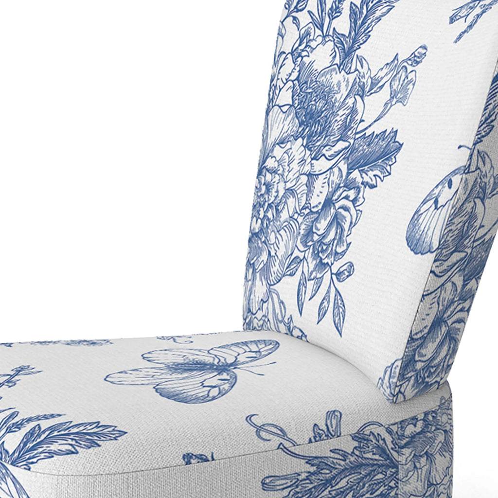 Blue Flowers and Butterflies Upholstered Accent Chair and Arm Chair M69349