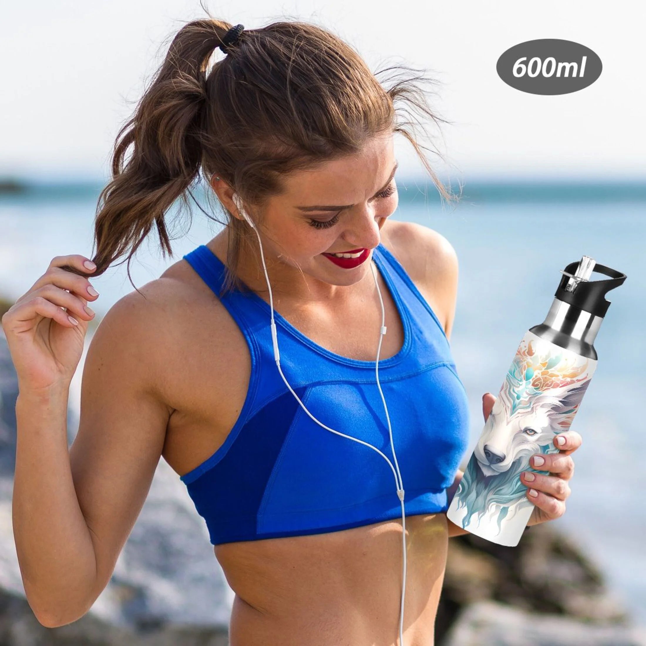Blue Stainless Steel Insulated Water Bottle with Straw Lid L3950