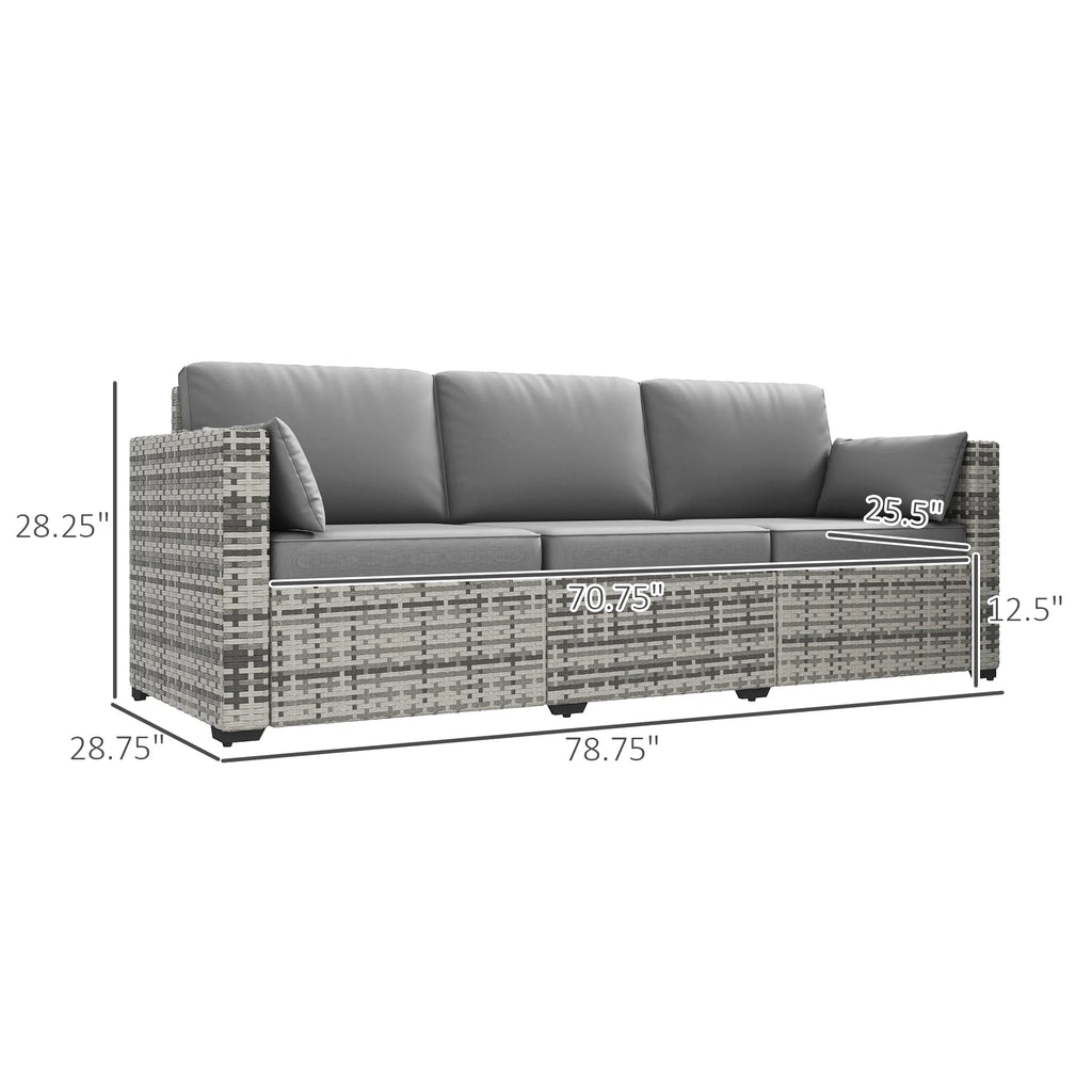 Gray Three-Seater Outdoor Wicker Patio Furniture E6306