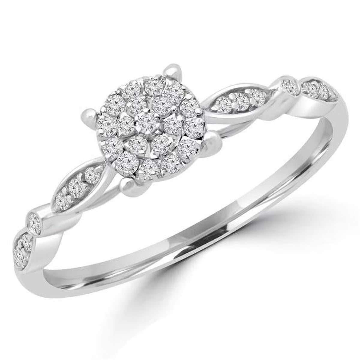 0.14 CTW Round Diamond Cluster Engagement Ring in 10K White Gold U56459