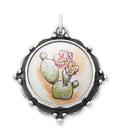 Sterling Multicolor Framed Ceramic Cactus Pendant J2202
