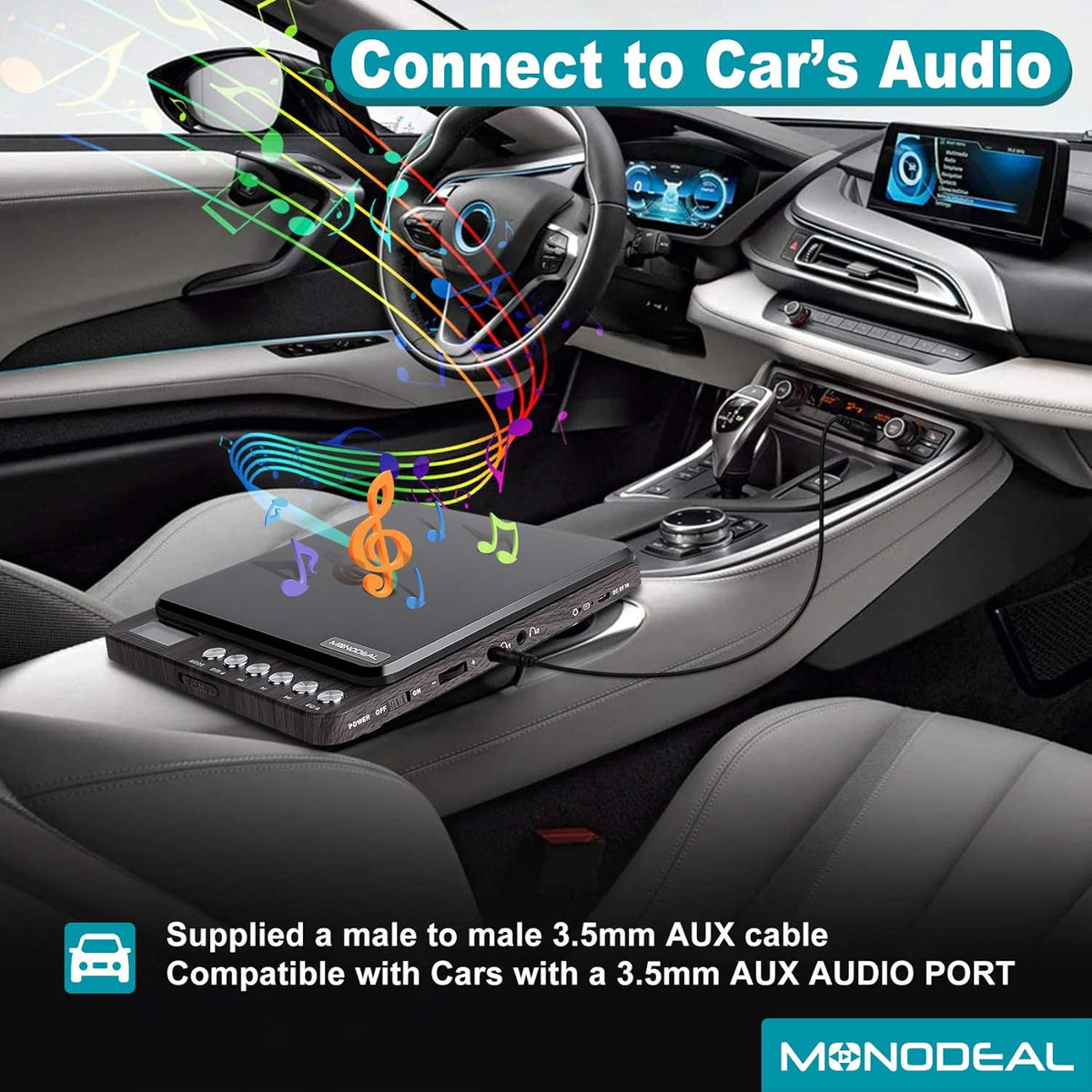 Portable Rechargeable CD Player with Dual Headphones Jack M185328