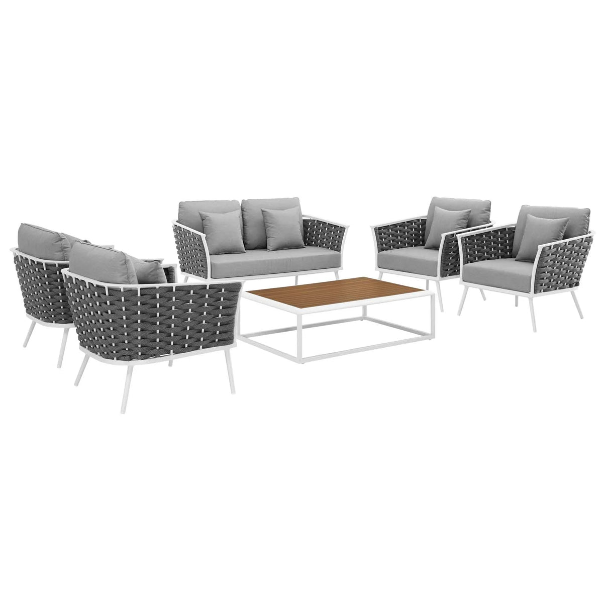 White Gray 6 Piece Outdoor Aluminum Sectional Sofa Set R8218
