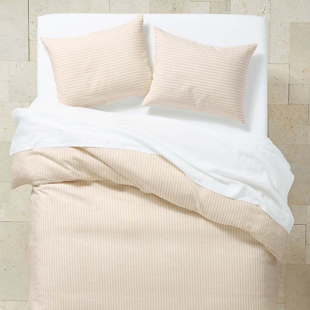 White/Natural Stripe Linen Duvet & Sham Set F18166