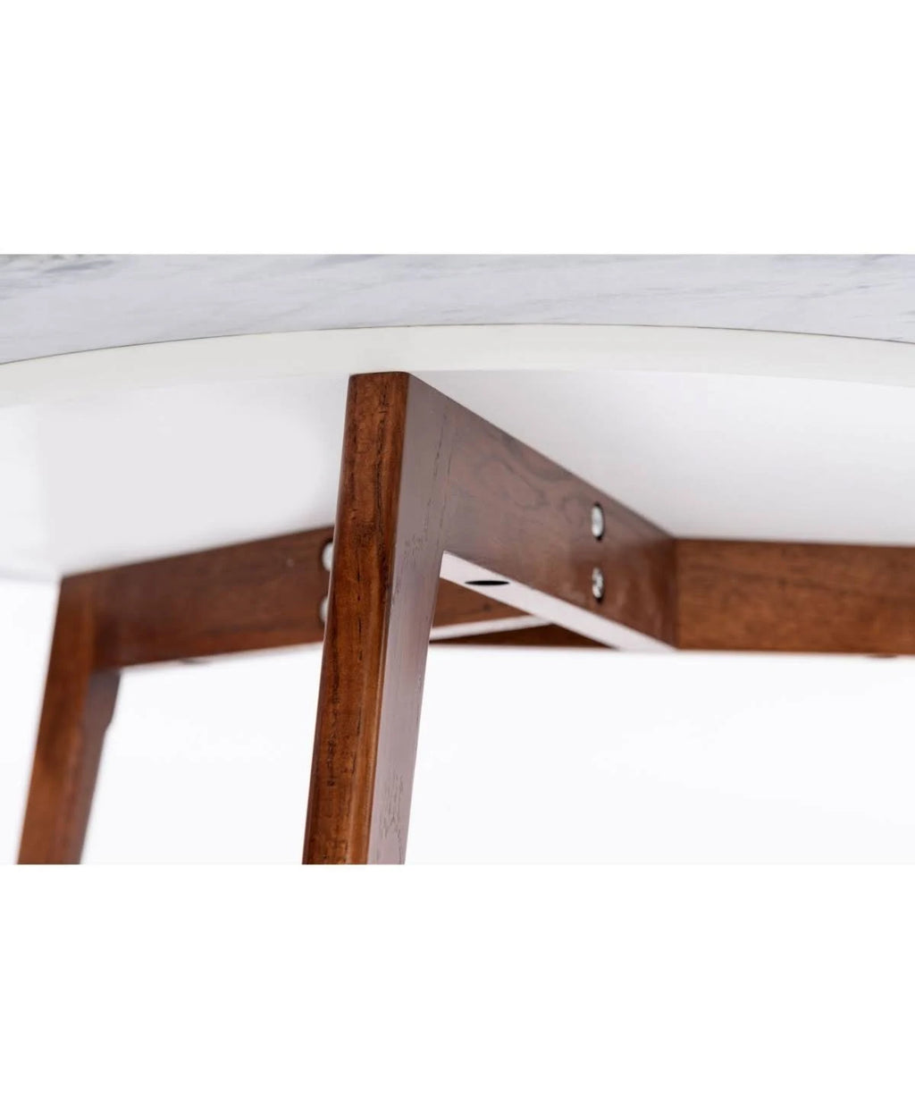 Round Italian Carrara White Marble Coffee Table with Walnut Legs F18257