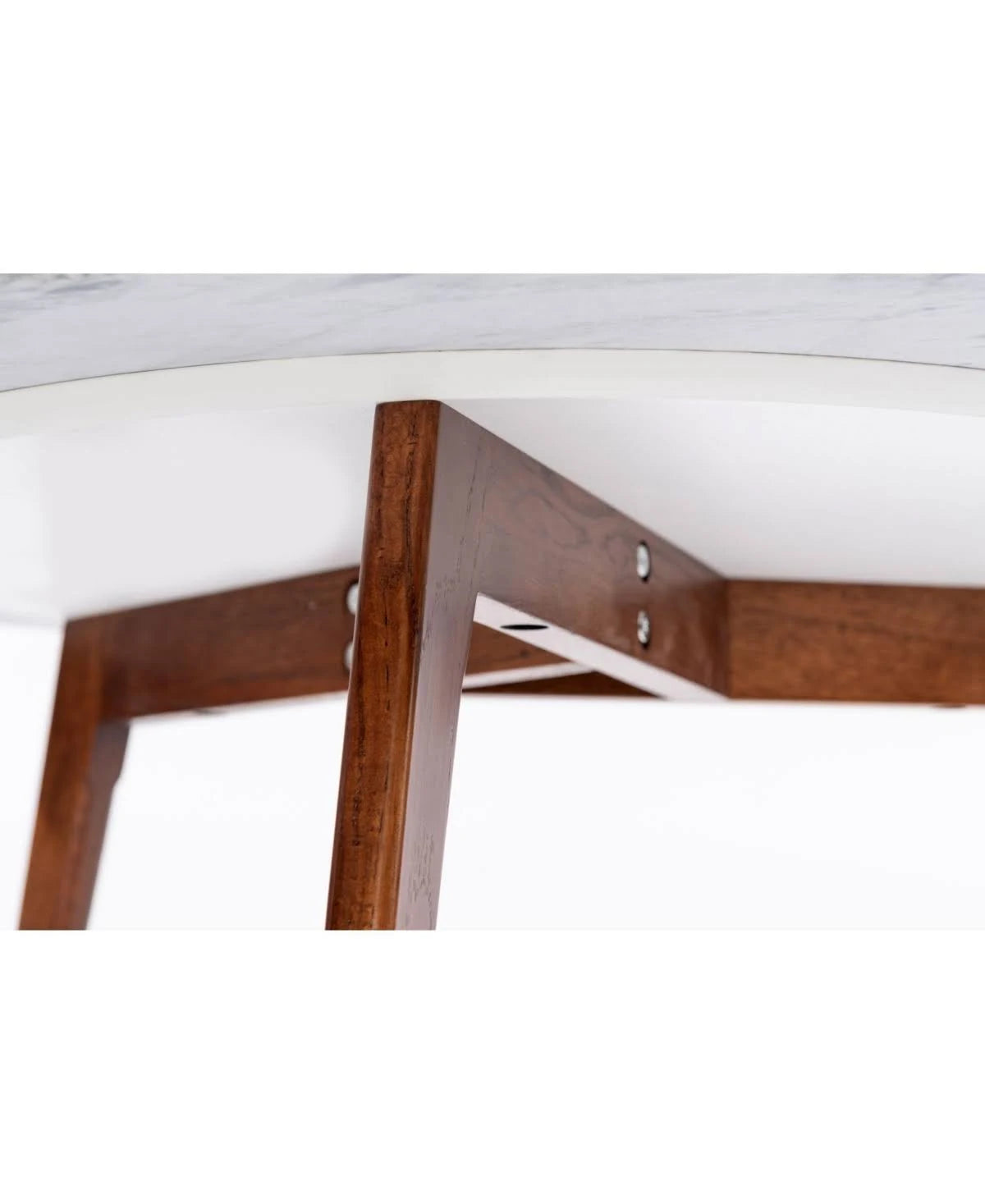 Round Italian Carrara White Marble Coffee Table with Walnut Legs F18257