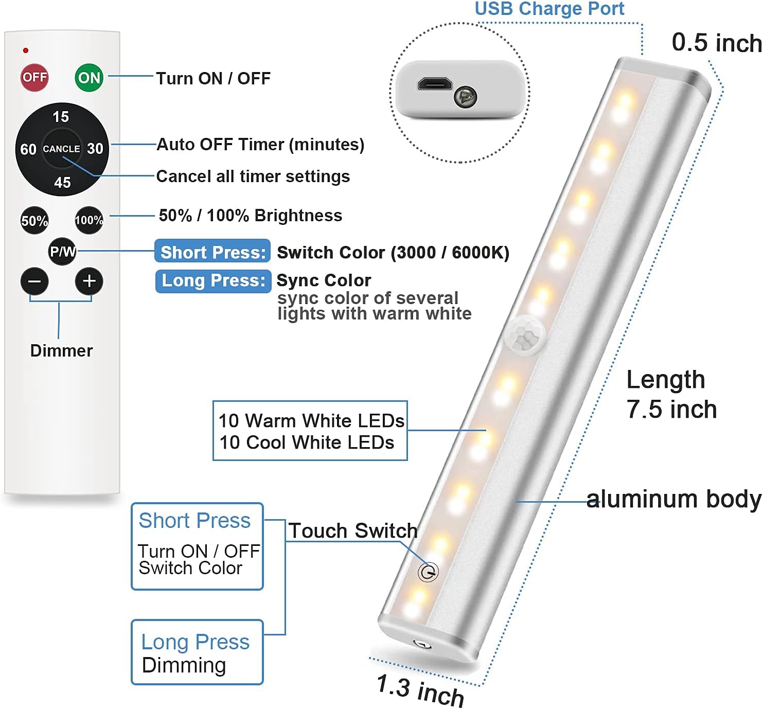 Rechargeable Touch Lights with Timer Dimmer 3 Colors H661493