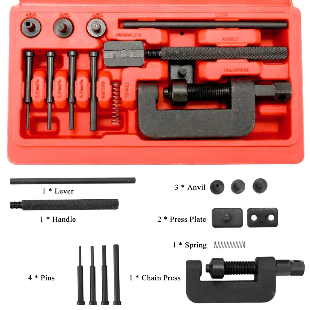 Motorcycle Chain Breaker Riveter Tool Set with Carry Box S3104
