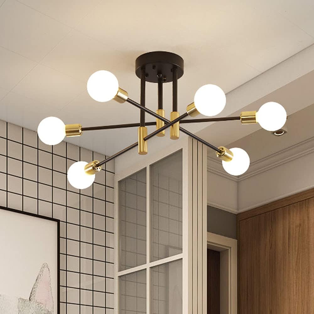 Black and Gold Semi Flush Mount Chandelier L633