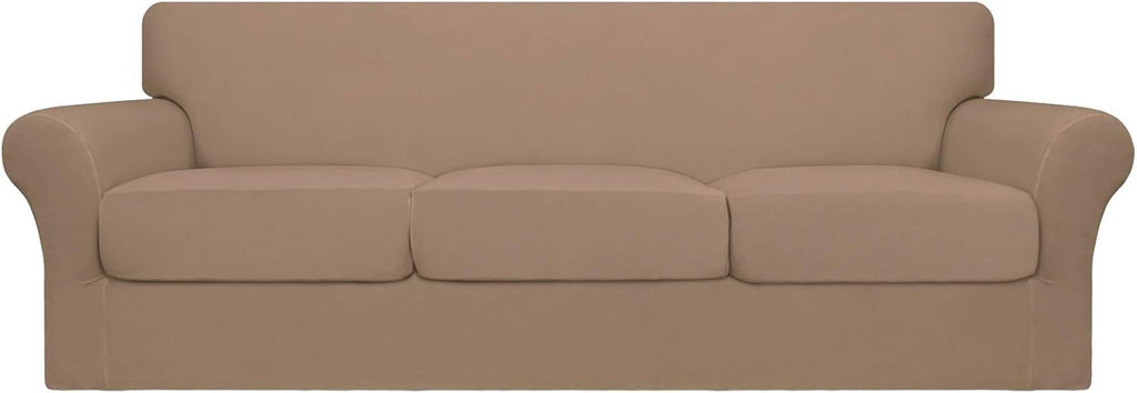 4 Pieces Stretch Sofa Slipcover for 3 Separate Cushion Couch, Camel W581810