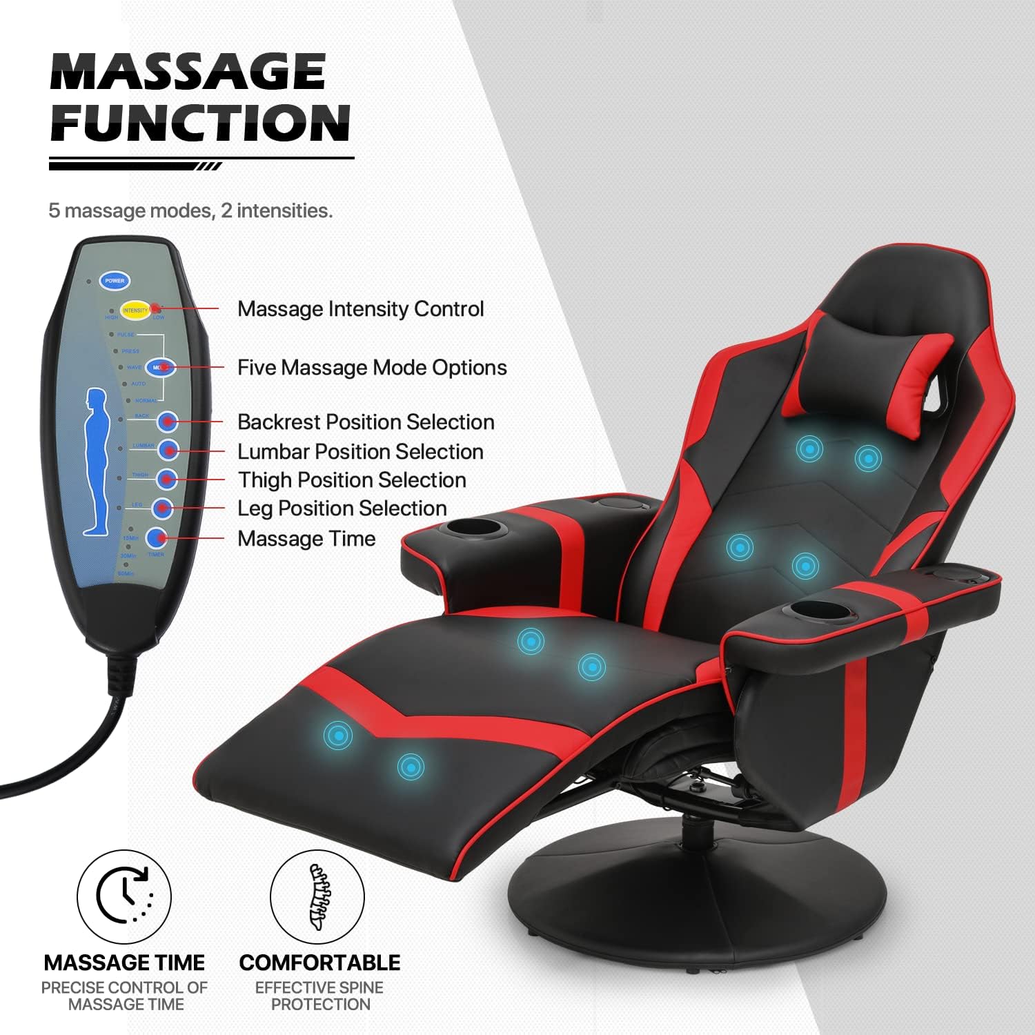 Red PU Leather Gaming Recliner Chair with Speakers E897152