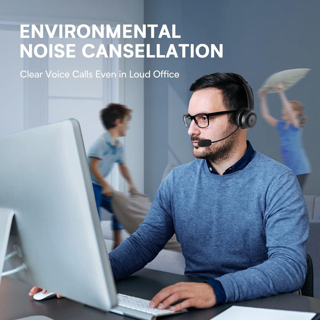 Wireless Bluetooth Headset with Microphone, AI Noise Cancelling, 35 Hrs Talk Time, Pack of 2 L349345
