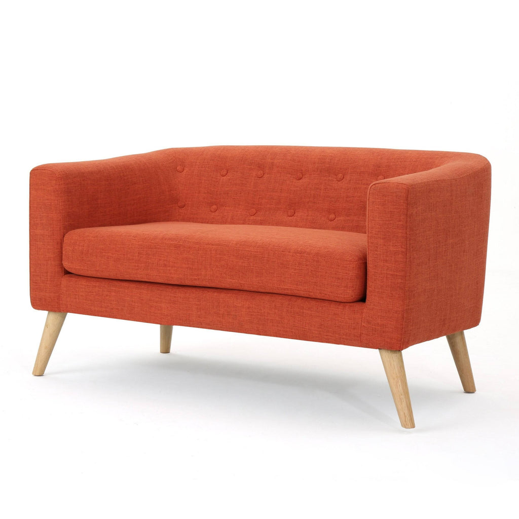 Muted Orange Fabric Mid Century Loveseat E48307