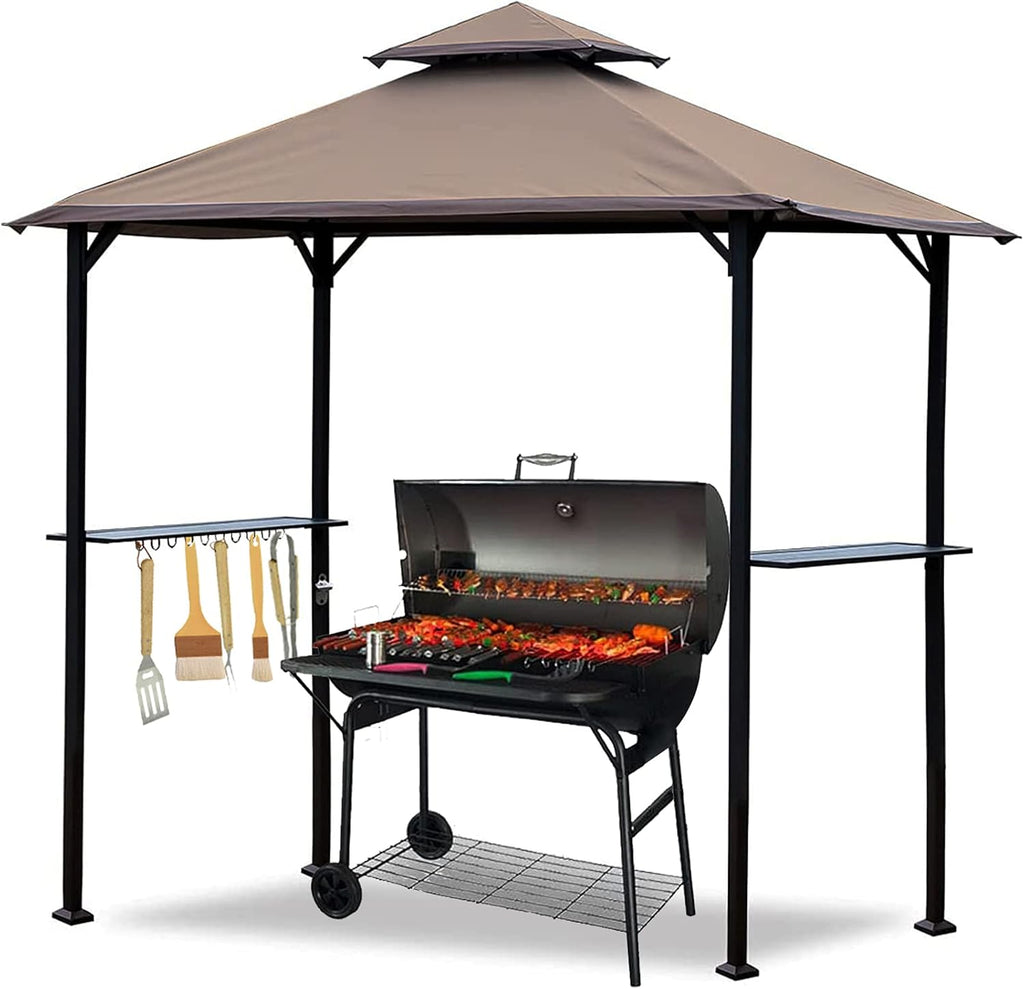 Gray 8'x 5' Double Tiered Outdoor BBQ Canopy with LED Light D971