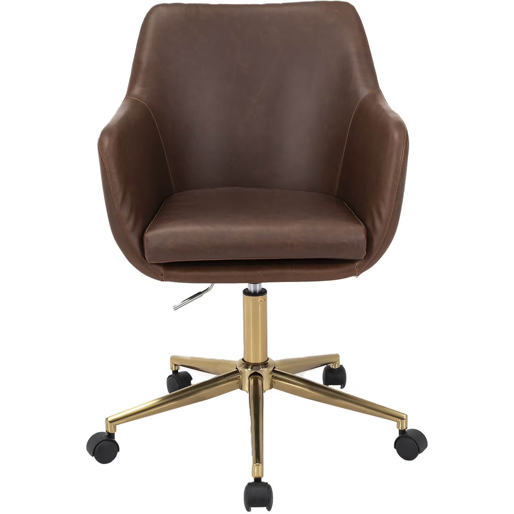Tufted Office Chair in Faux Brown Leather with Wheels I475