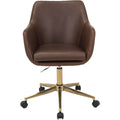 Tufted Office Chair in Faux Brown Leather with Wheels I475