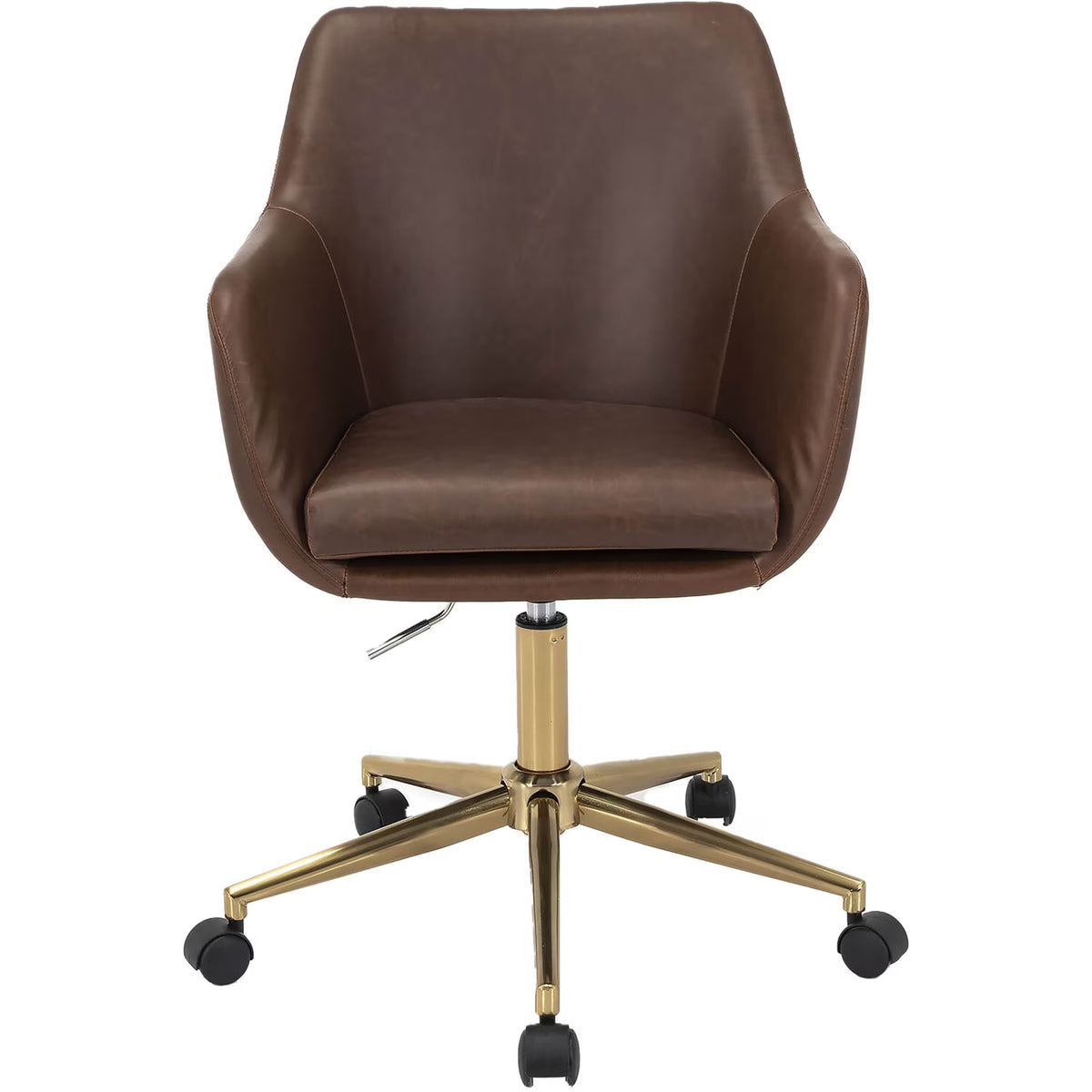 Tufted Office Chair in Faux Brown Leather with Wheels I475
