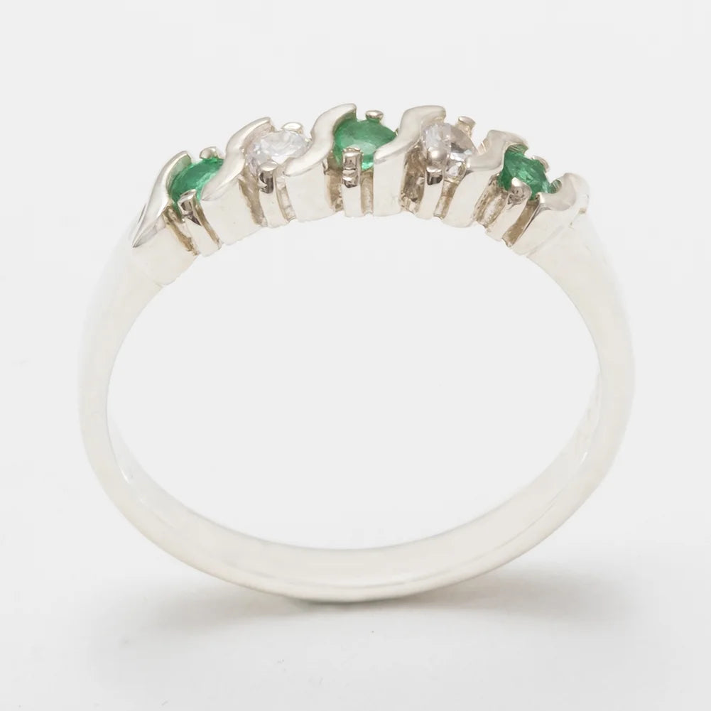 10k White Gold Emerald & Cubic Zirconia Eternity Ring Y165027