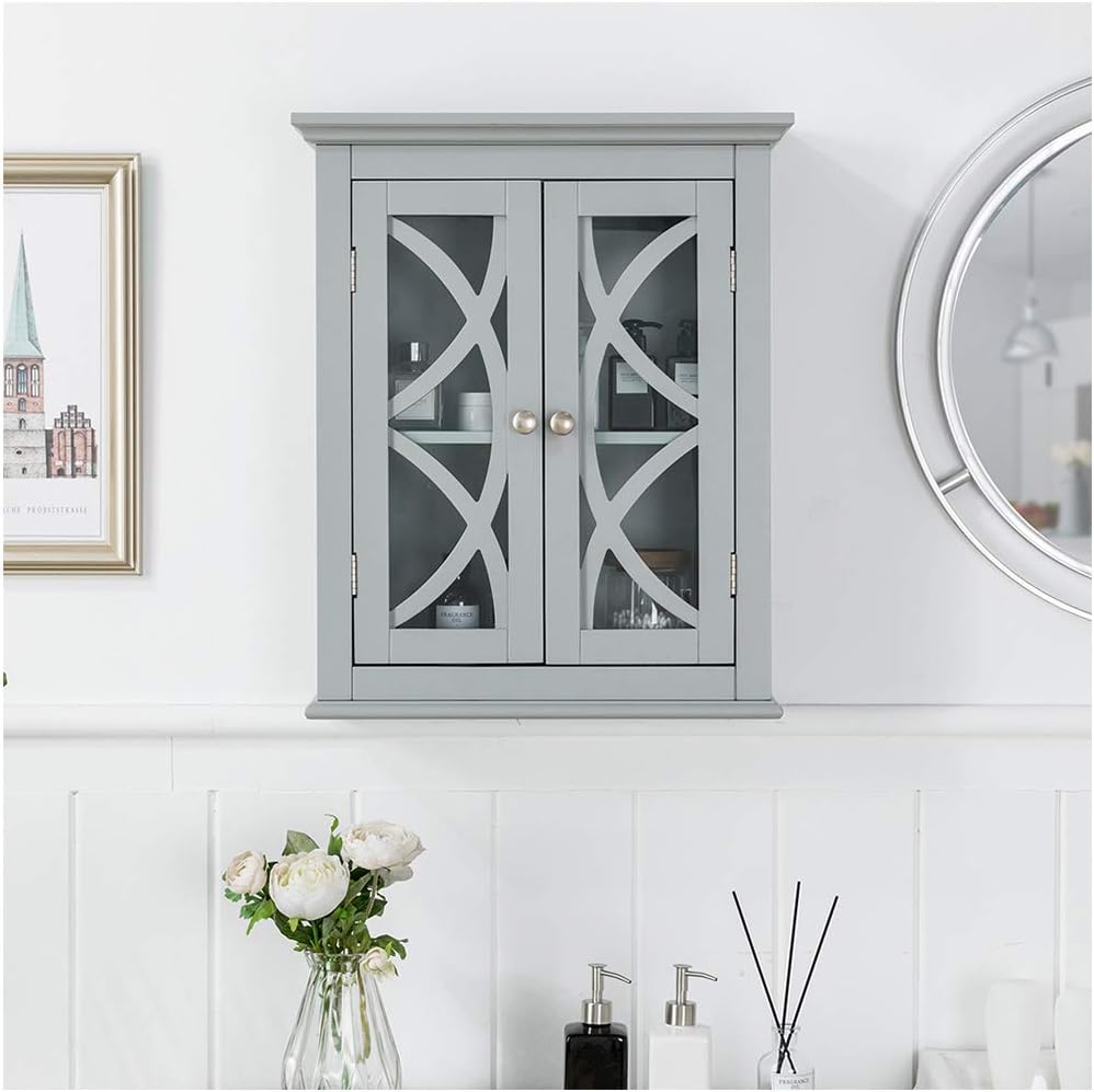 Grey Wooden Wall Storage Cabinet with Double Doors E97690