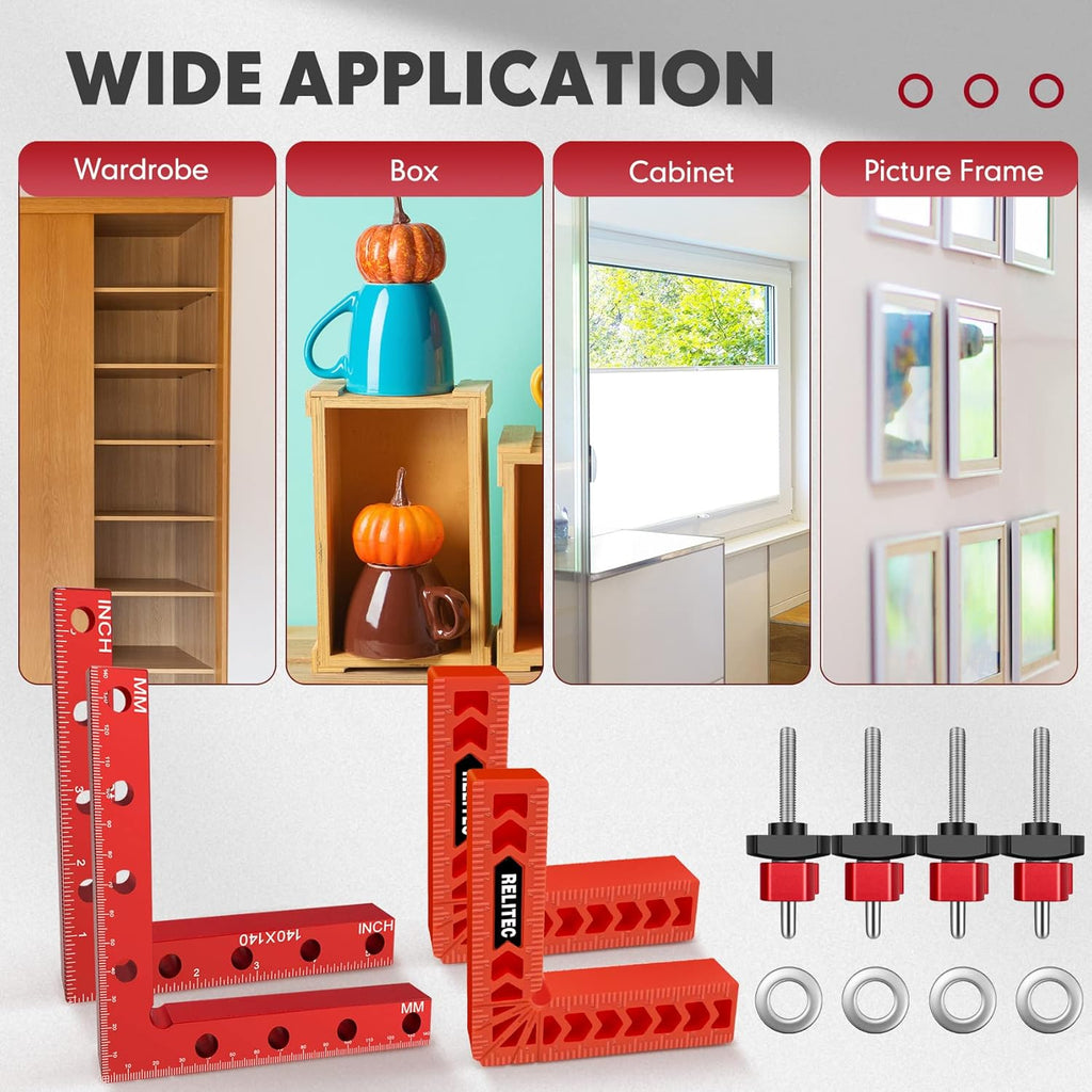 90 Degree Corner Clamp for Woodworking, 2 Aluminum Alloy Positioning Squares U3544