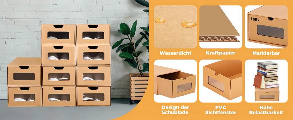 10Pcs Stackable Cardboard Shoe Box Storage Organizer H625834