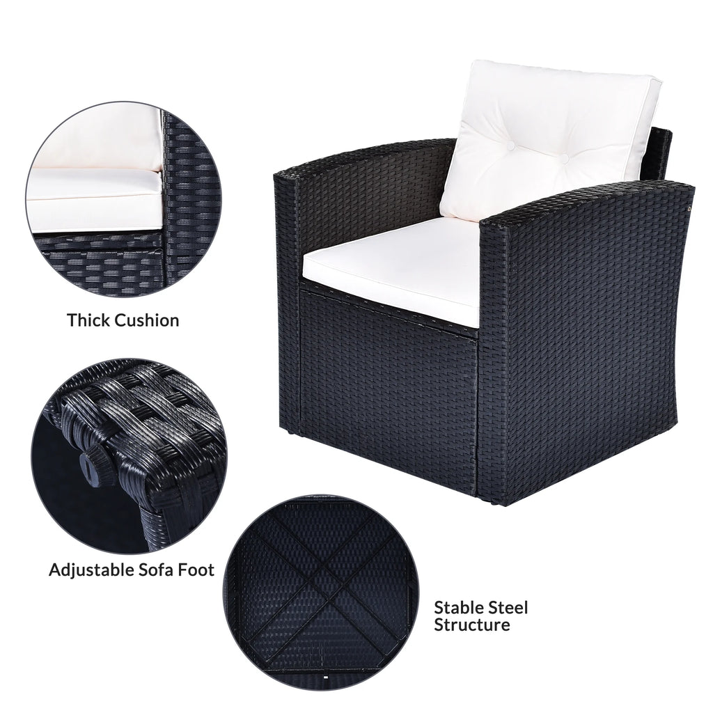 6-piece All-weather Wicker Patio Dining Sectional Set with Coffee Table, Ottomans, Removable Cushions J39700