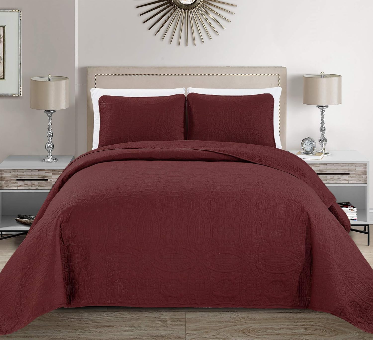 3pc King/California King Embossed Oversized Coverlet Bedspread Set Solid White Q15208