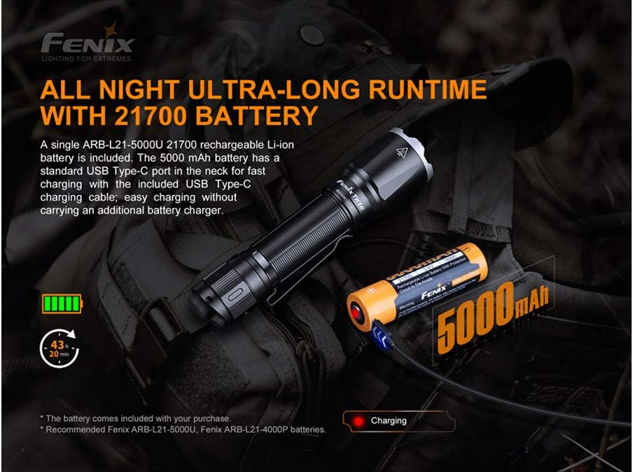 Tactical Flashlight with 2X 5000mAh USB-C Rechargeable Battery P60246