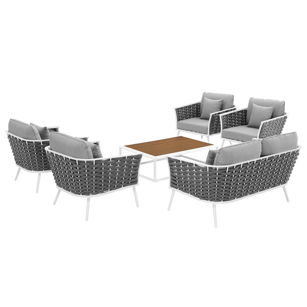 White Gray 6 Piece Outdoor Aluminum Sectional Sofa Set R8218