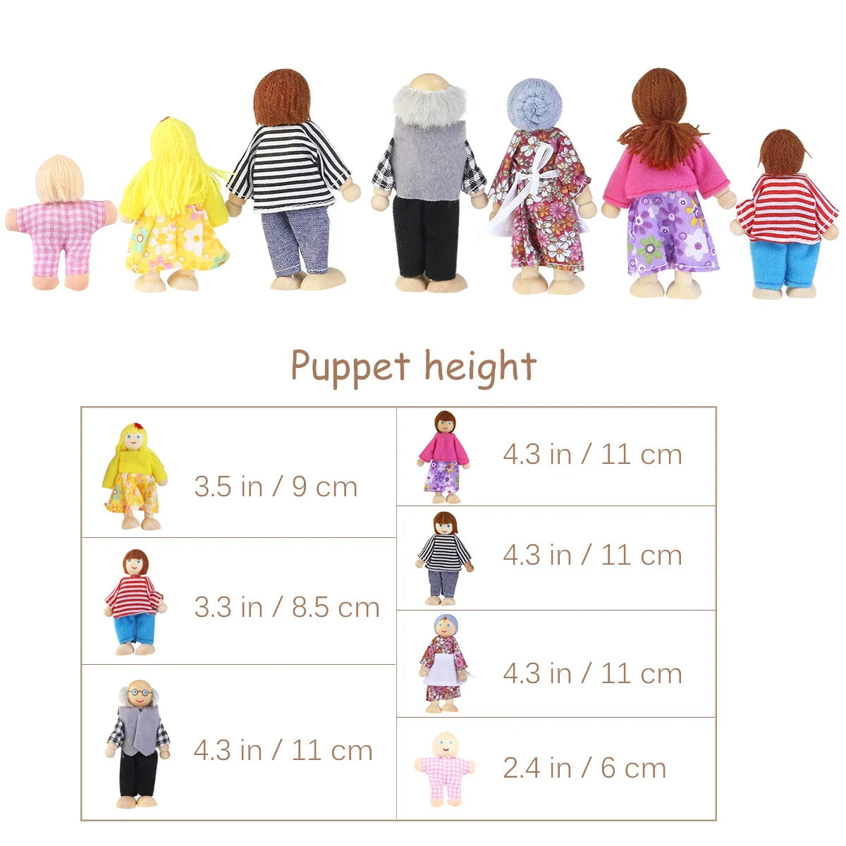7 Pieces Wooden Dollhouse Family Set Mini People Figures L59976
