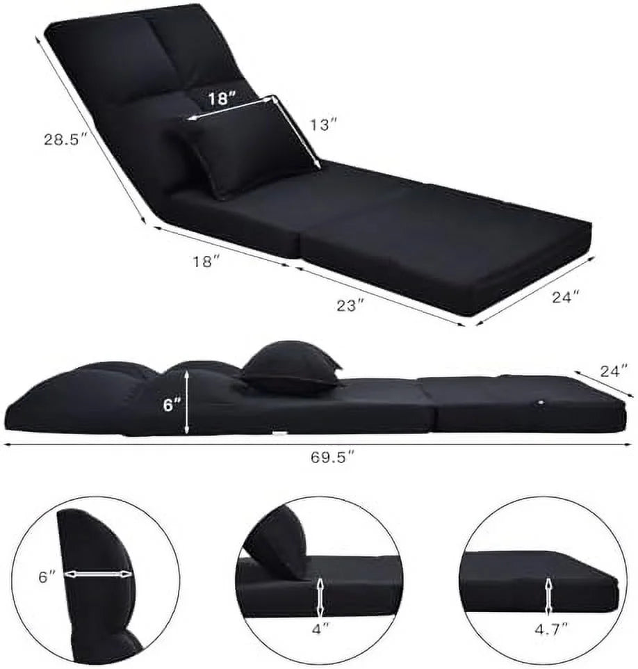 Moccha Folding Floor Chair with Pillow Adjustable 6 Reclining Position Upholstered Chaise Lounge B4851
