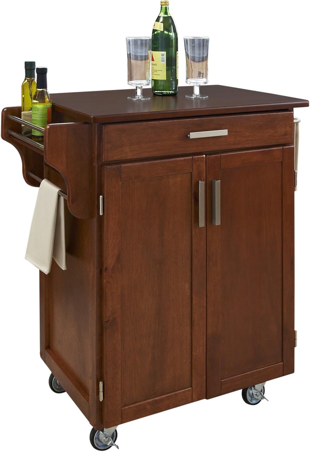 Cherry 2 Door Cabinet Kitchen Cart with Oak Top T761