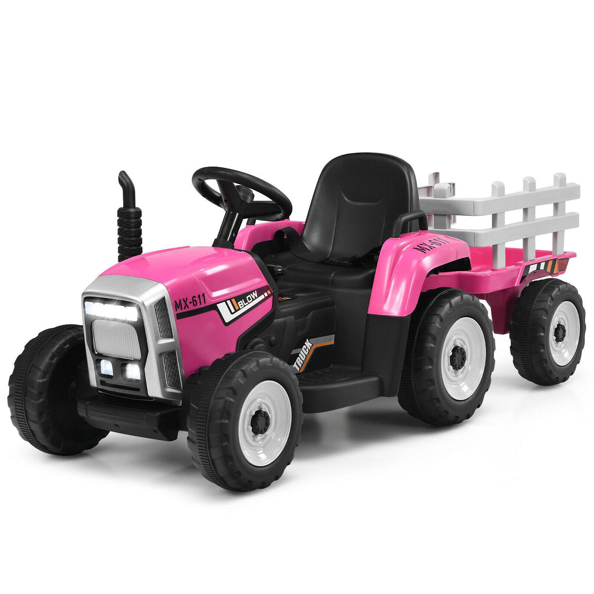 Pink 12V Kids Ride on Tractor with Trailer K332918