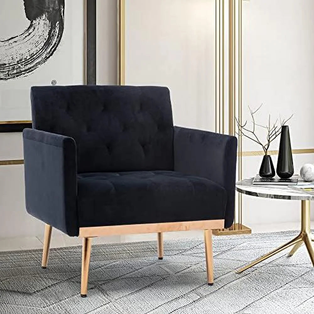 Orange Velvet Tufted Accent Chair with Metal Legs W909