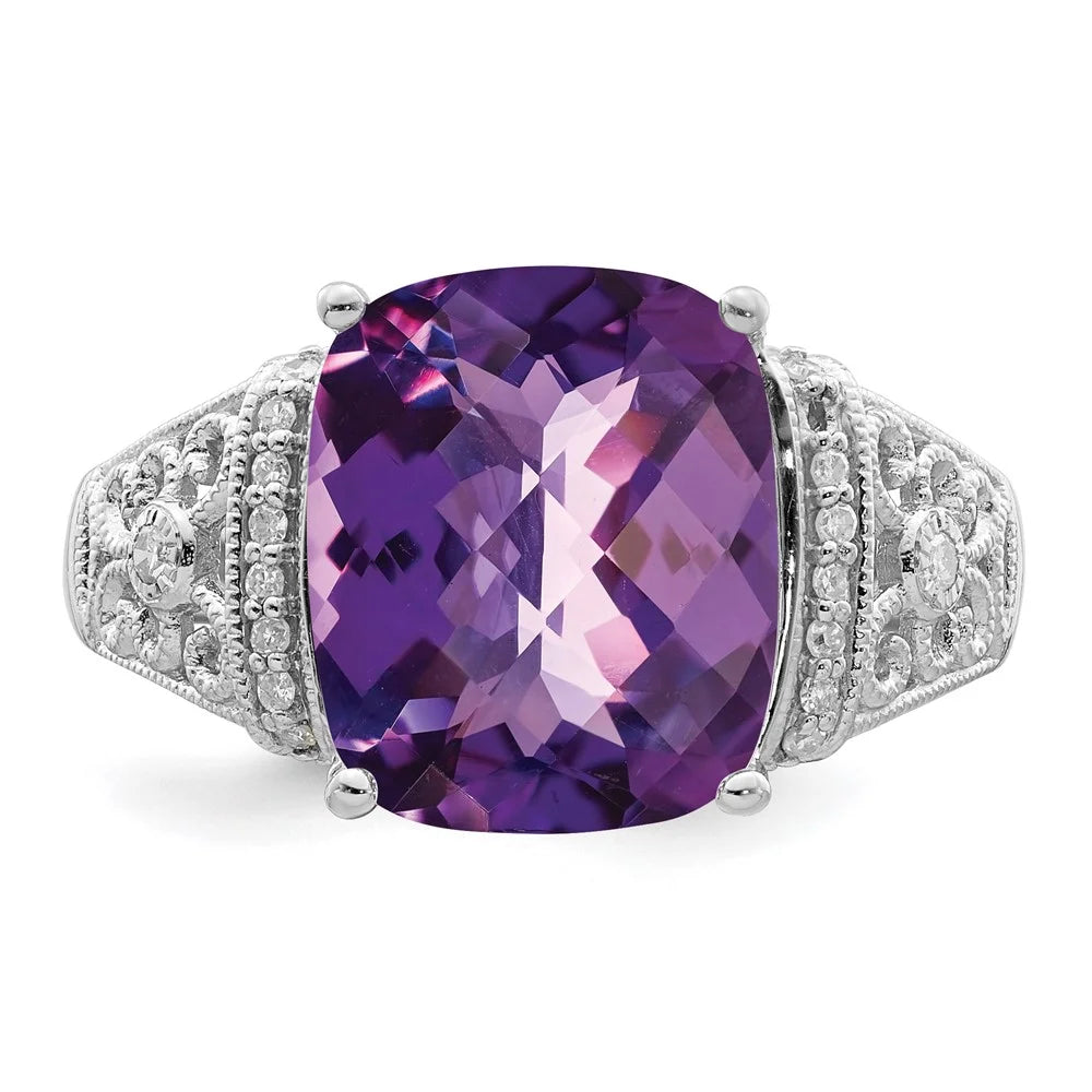 Sterling Silver Amethyst & Diamond Ring F359