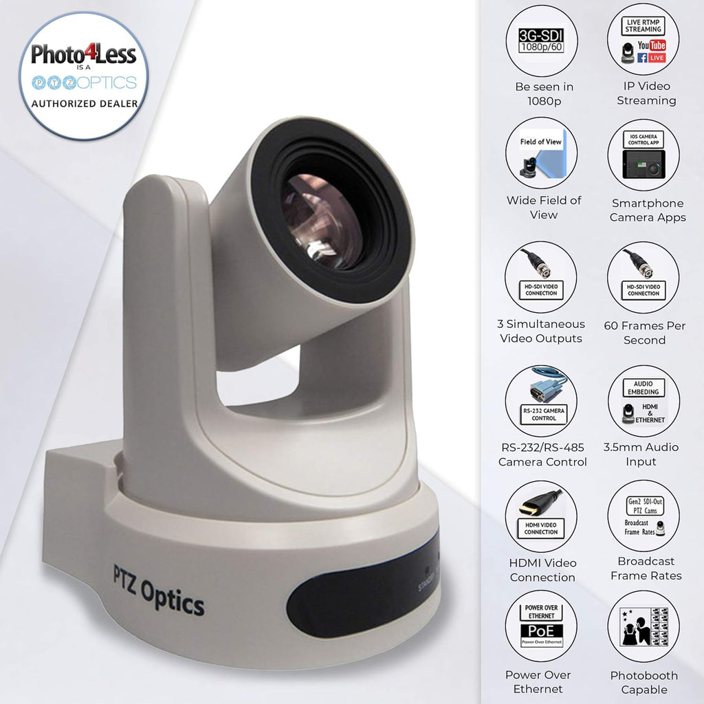 White 12X-SDI Optical Zoom Indoor Camera with Small Pole Mount I4227