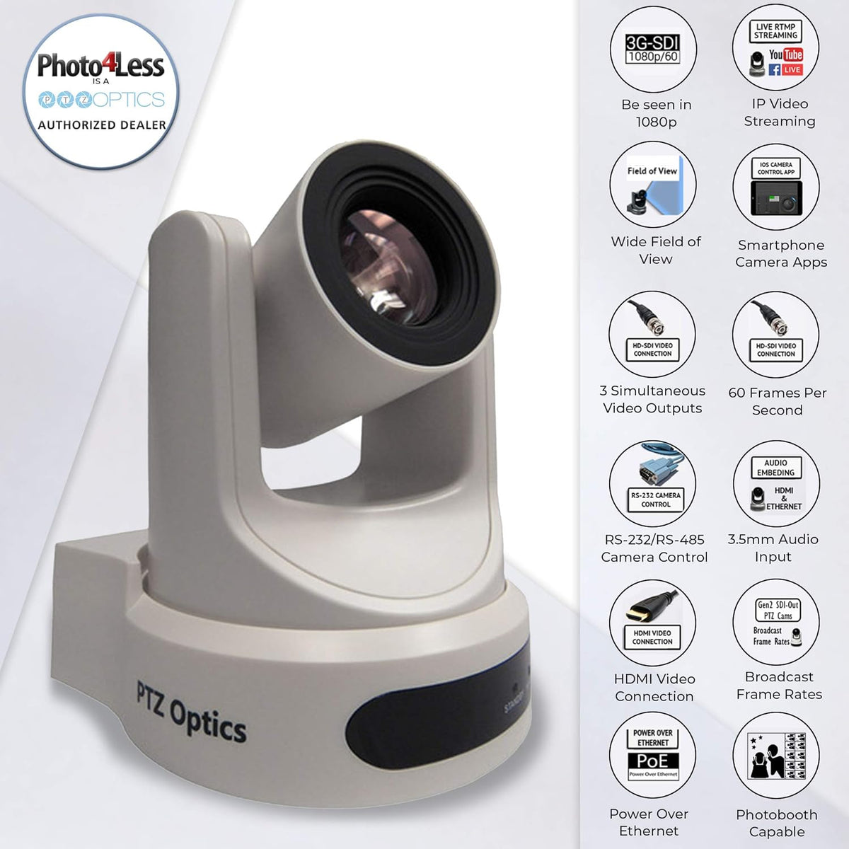 White 12X-SDI Optical Zoom Indoor Camera with Small Pole Mount I4227