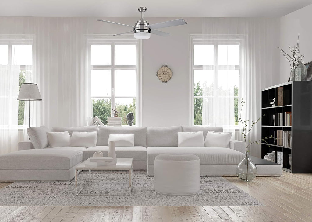 Brushed Nickel Contemporary Indoor Ceiling Fan with LED Light Kit and Remote Control N550683