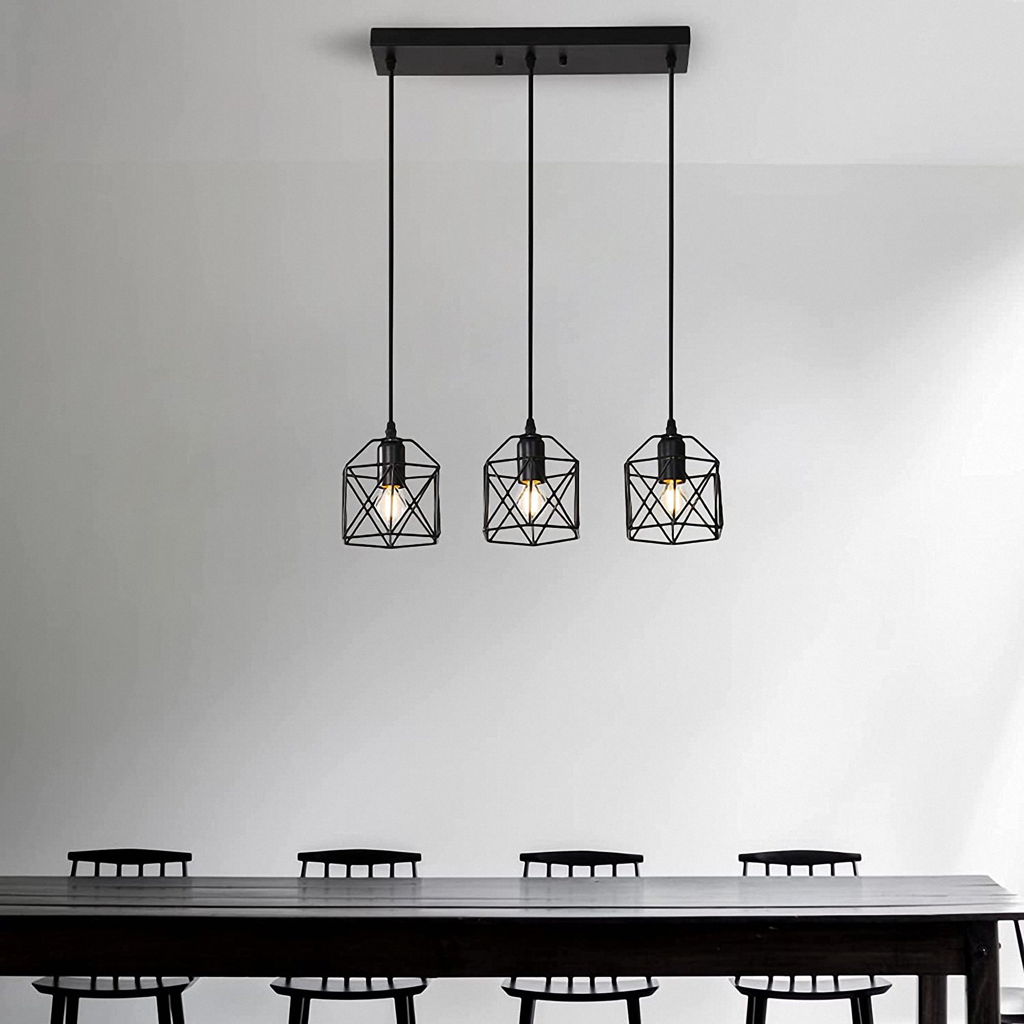 Black Finish 3 Lights Cage Pendant Lighting J53505
